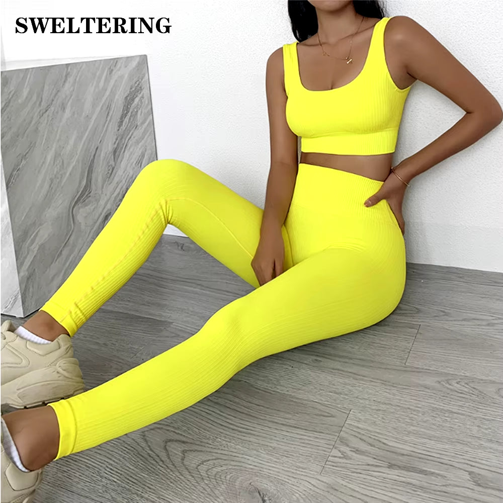 2 Pieces Seamless Fitness Women Yoga Suit Gym Push up Clothes Workout Sport Set Padded Sports Bra High Waist Legging Sportswear